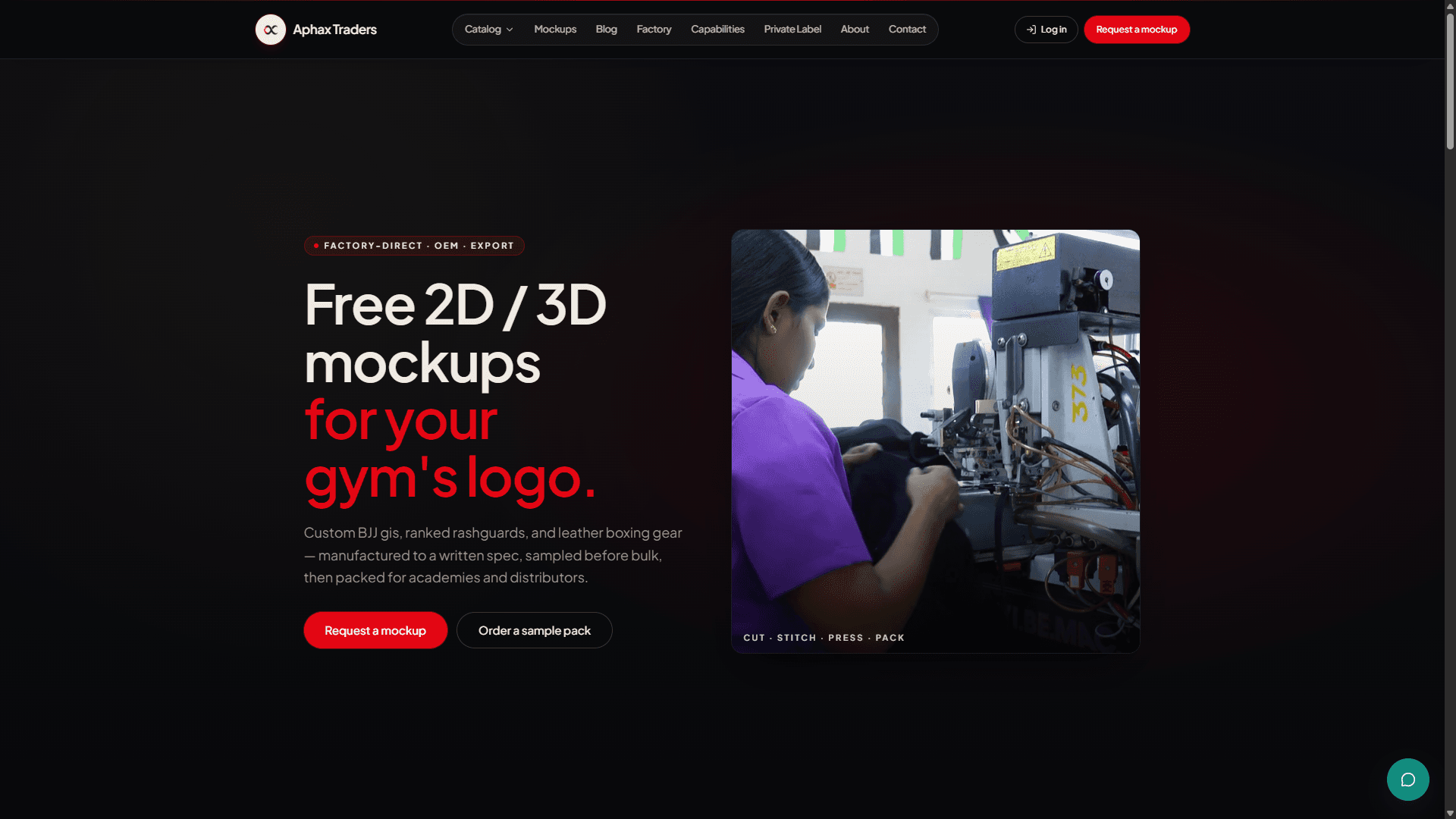 Aphax Traders website showing its free 2D and 3D mockup offering
